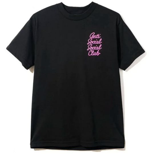 Out This World Anti Social Club Pink Cursive Tee (Black Bramalea City Centre)