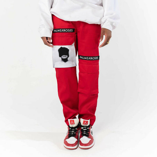 Palms and Roses Cargo Pants (Red)