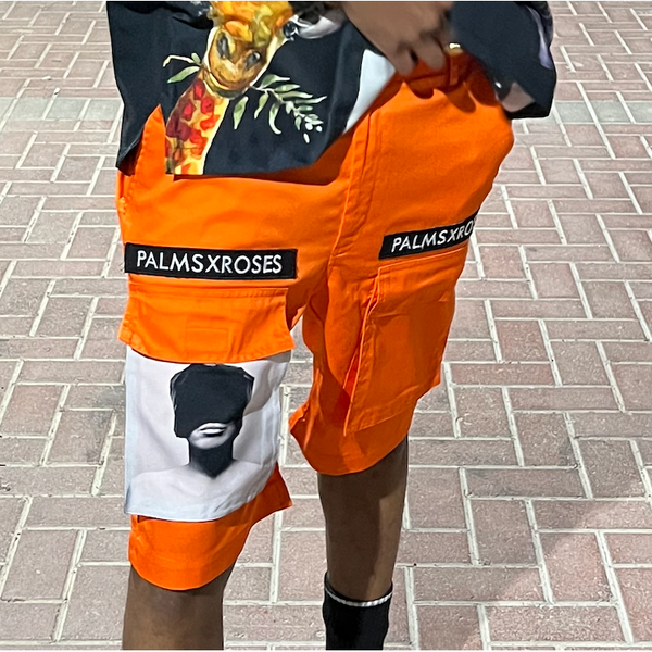 Palms and Roses Cargo Shorts (Orange)