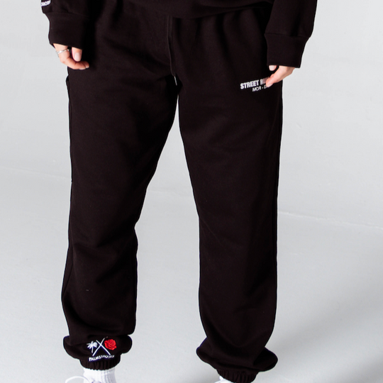 Palm and Roses Loose Fitted Joggers (Black)